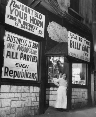 chicago goat billy tavern cubs sianis 1950 madison cursed history curse inn calumet street goats illinois bar doorway lounging barkeeper